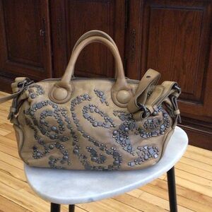 Francesco Biasia Olive Leather Studded Satchel